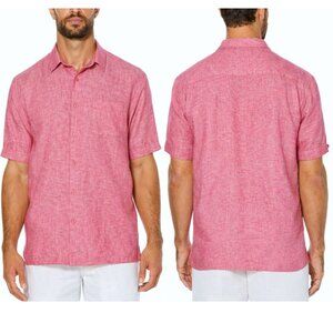 Cubavera Raspberry 100% Linen Classic Two-Tone Button Down Shirt - XLT